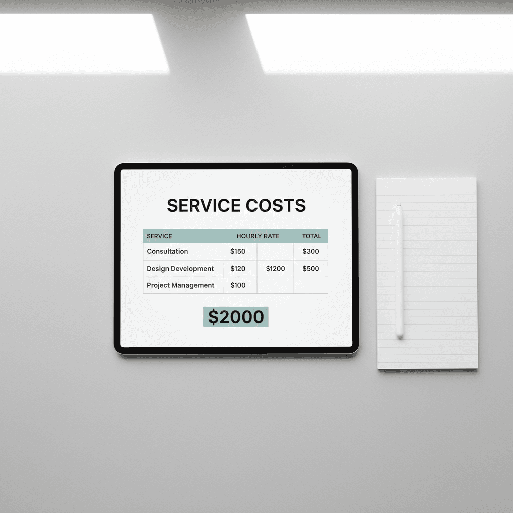 Transparent pricing breakdown on tablet