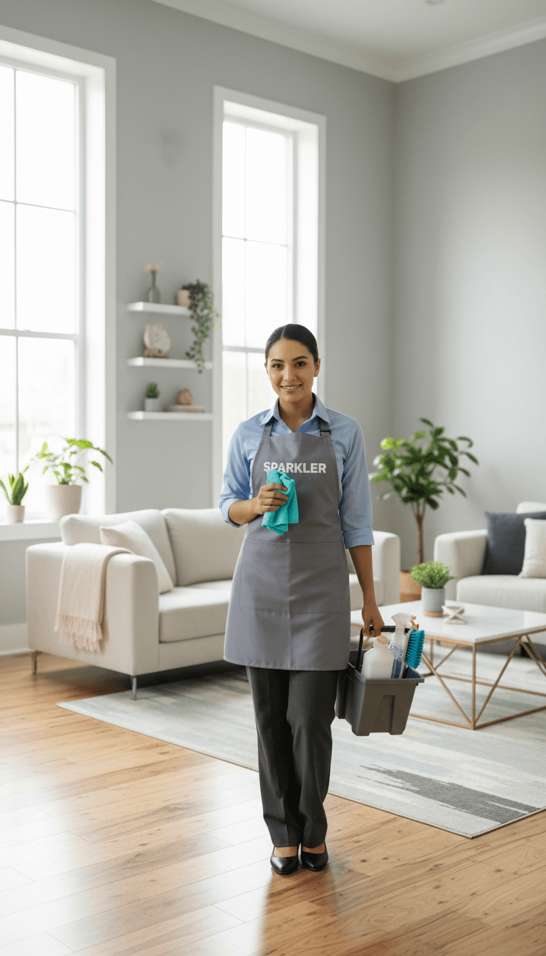 Cleaning professional in completed residential space