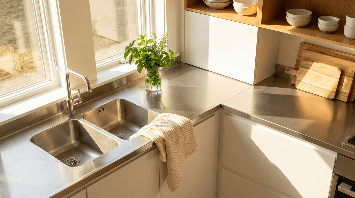 Professional cleaner in Kitchener home with cleaning supplies